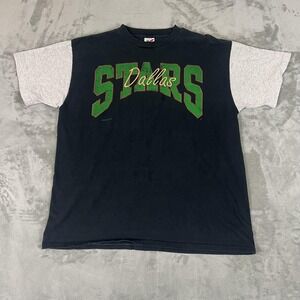 Vintage Dallas Stars Shirt Mens XL Black NHL Hockey Artex Script Colorblock 90s